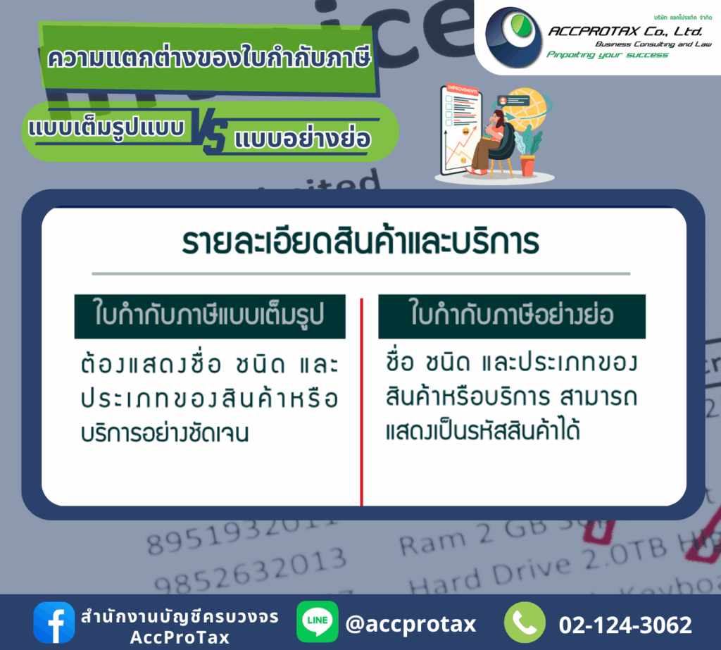 ความแตกต่างของใบกำกับภาษี - รายละเอียดสินค้าและบริการ