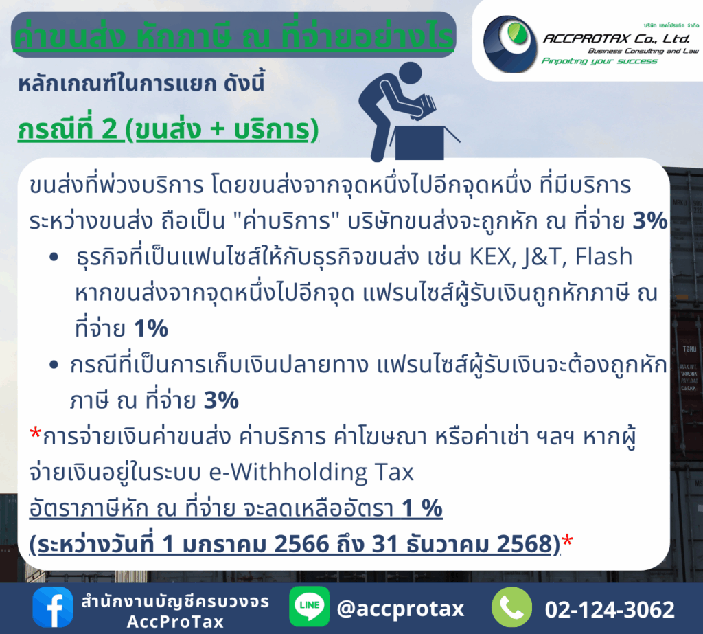 ค่าขนส่งพ่วงการบริการ มีอัตราภาษีหัก ณ ที่จ่าย ร้อยละ 3