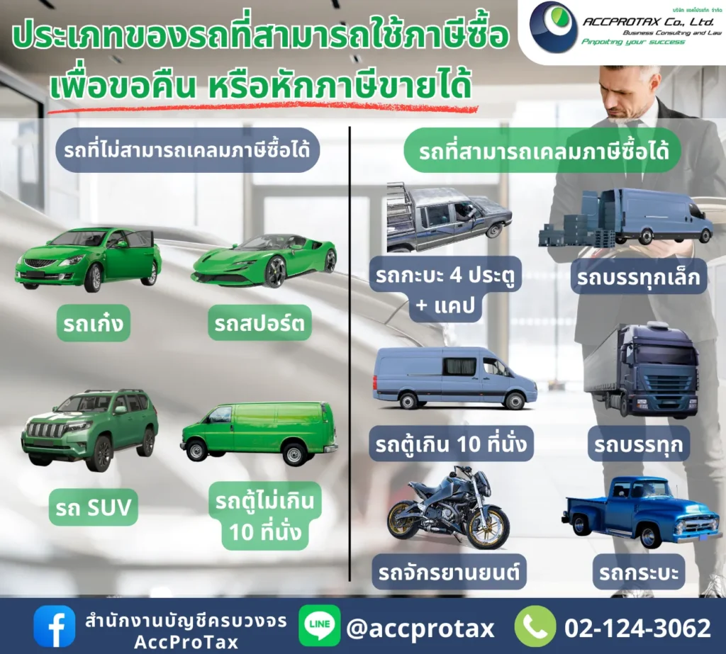 ประเภทของรถยนต์ที่สามารถใช้ภาษีซื้อ เพื่อขอคืน หรือหักภาษีขายได้