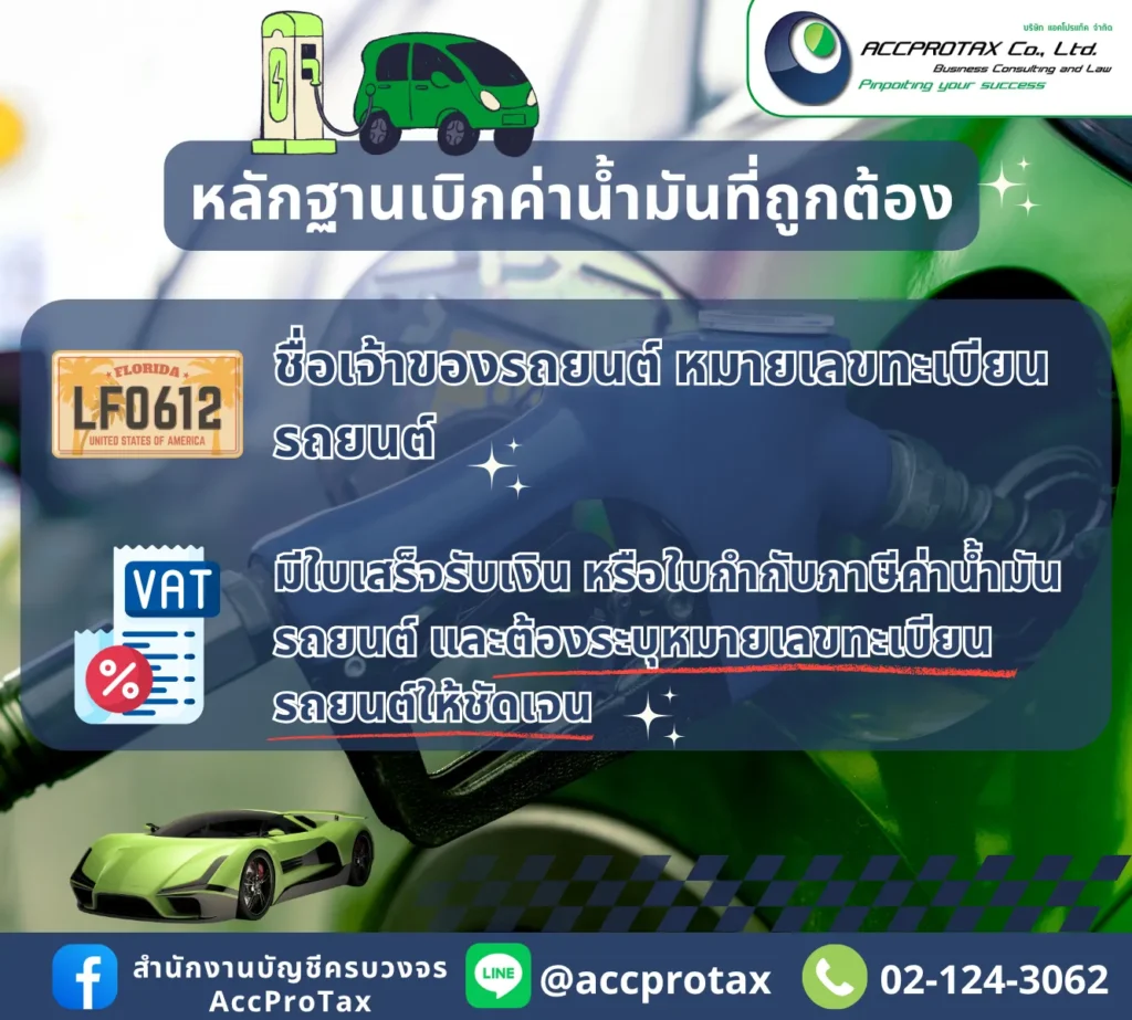 หลักฐานการเบิกค่าน้ำมันรถยนต์เป็นรายจ่ายของกิจการที่ถูกต้อง