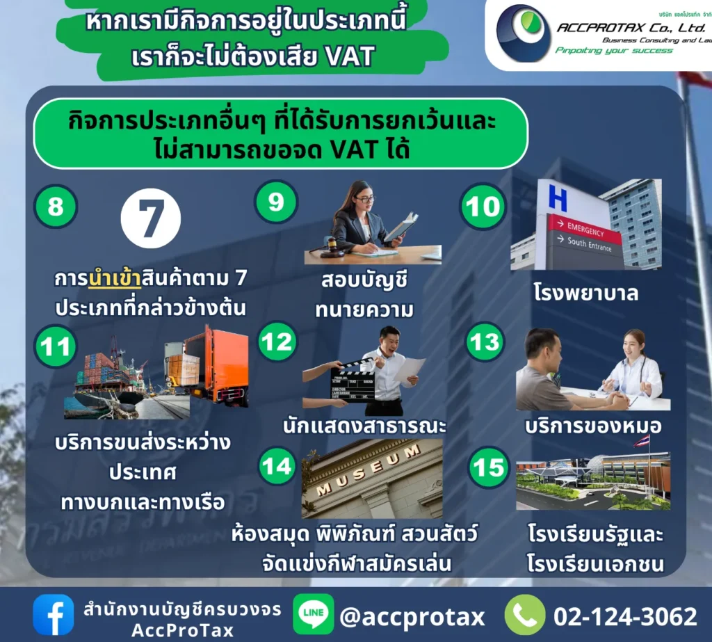 กิจการประเภทอื่นๆ ที่ได้รับยกเว้น และไม่สามารถขอจด VAT ได้