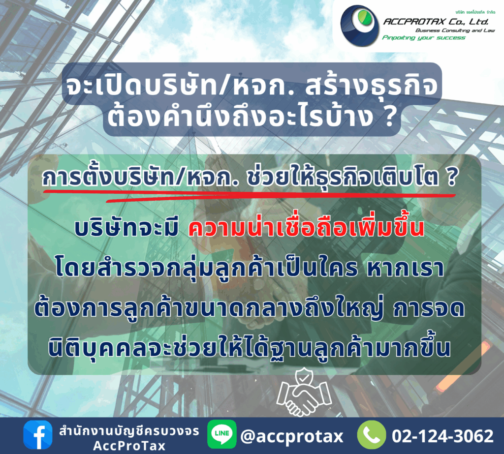 เปิดบริษัท หรือเปิดหจก. ช่วยให้ธุรกิจเติบโต กิจการจะมีความน่าเชื่อถือเพิ่มขึ้น โดยสำรวจกลุ่มลูกค้าเป็นใคร หากเราต้องการลูกค้าขนาดกลางถึงใหญ่ จะช่วยให้ได้ฐานลูกค้ามากขึ้น