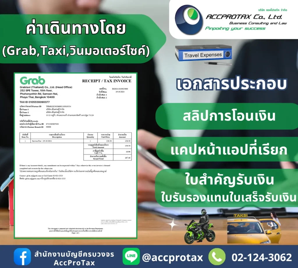 เอกสารประกอบ ค่าเดินทางโดย Grab Taxi วินมอเตอร์ไซค์
