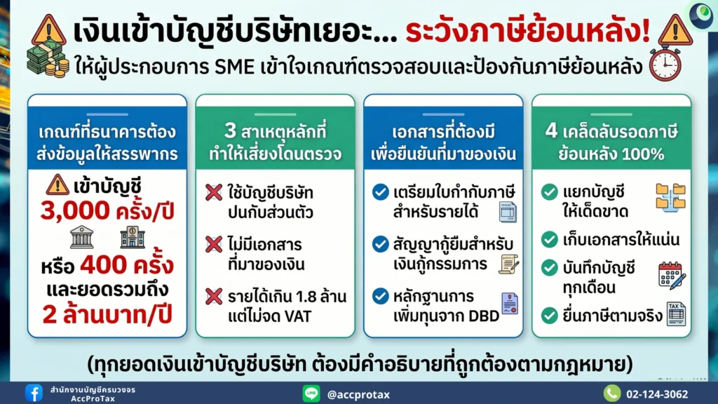 เงินเข้าบัญชีบริษัทเยอะ ระวังโดนตรวจภาษีย้อนหลัง!